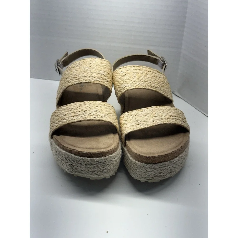 Serra Raffia Platform Sandals Womens Size 8 Woven Espadrille Ankle Strap EUC‎